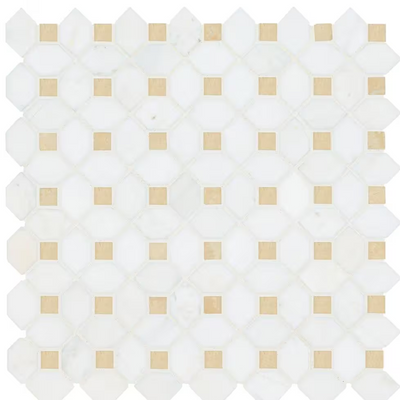 Bianco Dolomite Crema Dotty 12 in. x 12 in. Polished Marble Mesh-Mounted Mosaic Floor and Wall Tile (10.7 sq. ft./case)