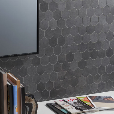 Bond Venom Black Charcoal Fishscale Plume Matte Porcelain Mosaic Tile