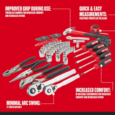 CRAFTSMAN 2000 52-In 10-Drawer Cabinet - Red & 102-Piece Household Tool Set with Hard Case