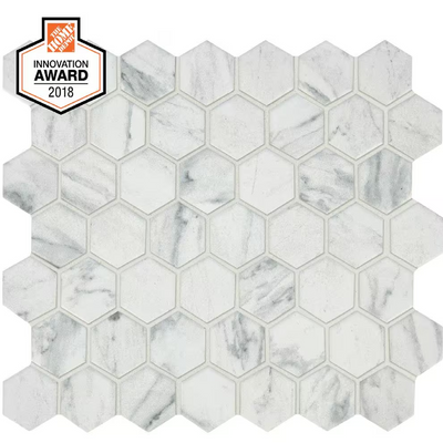 Carrara 10 in. x 12 in. x 6.35mm Ceramic Hexagon Mosaic Floor and Wall Tile (9.72 sq. ft./Case)