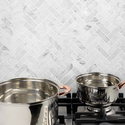 Carrara Herringbone 1x3 Polished Marble Mosaic Tile