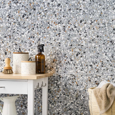 Chips Macro Azur Multicolor 8x8 Terrazzo Look Matte Porcelain Tile