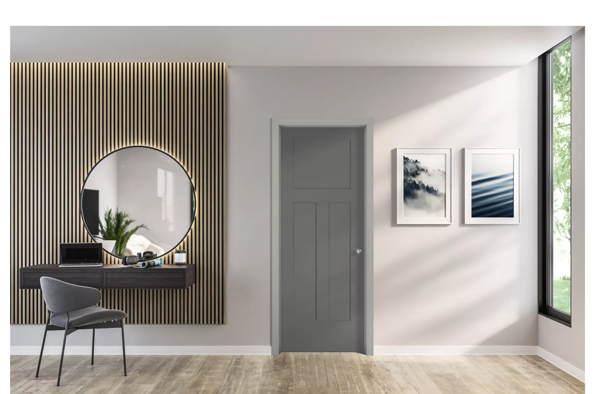 30 in. x 80 in. Masonite Winslow Primed 3-Panel Solid Core Composite Interior Door Slab