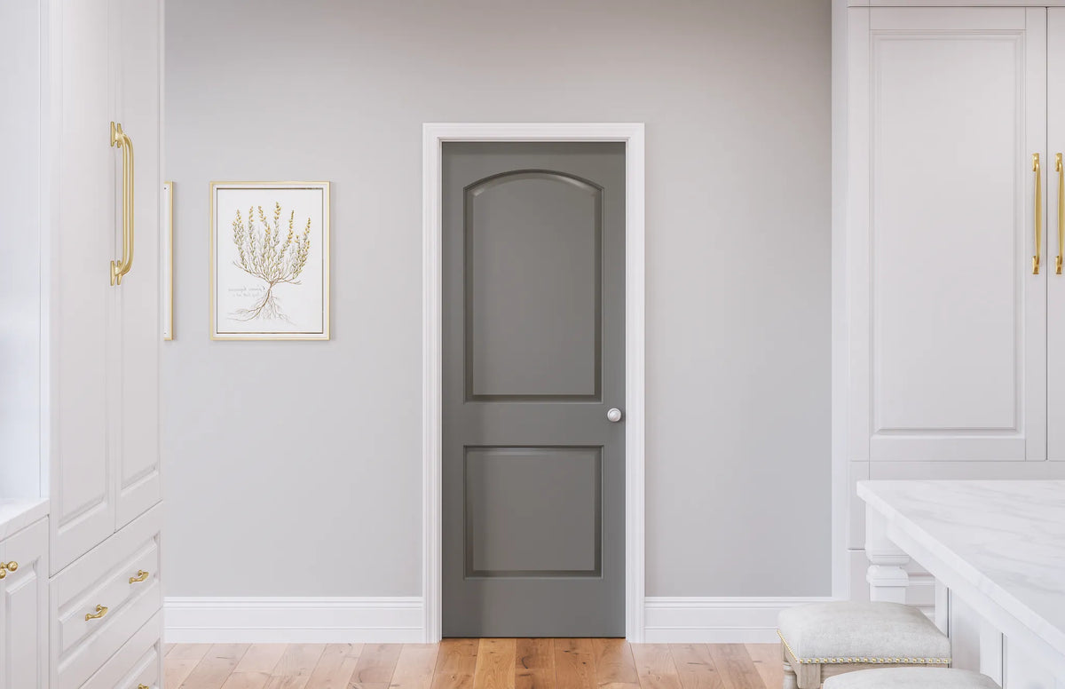 30 in. x 80 in. Roman Primed 2-Panel Round Top Hollow Core Composite Interior Door Slab