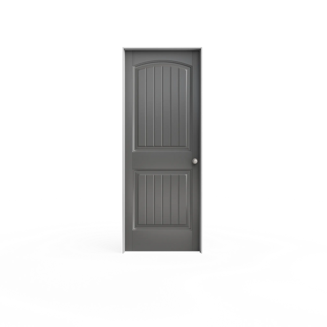 Masonite Cheyenne 28-in x 80-in Primed 2-Panel Round Top Plank Solid Core Molded Composite Right-Hand Inswing Single Prehung Interior Door