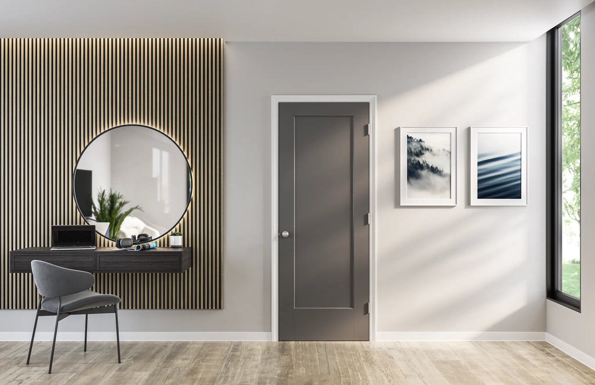 Masonite Lincoln Park 24-in x 80-in Primed White 1-Panel Solid Core Molded Composite Left-Hand Inswing/Outswing Single Prehung Interior Door