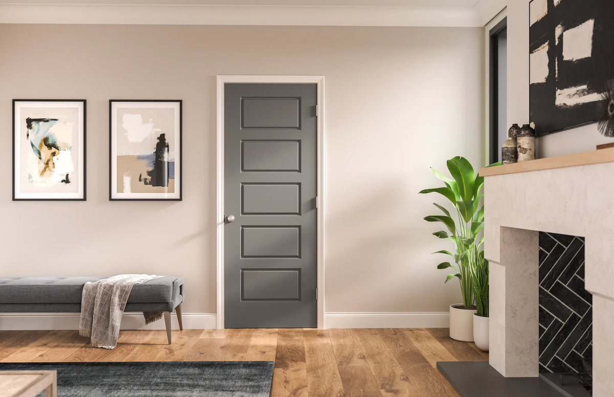 24 in. x 80 in. Riverside Smooth 5-Panel Equal Hollow Core Primed Composite Interior Door Slab