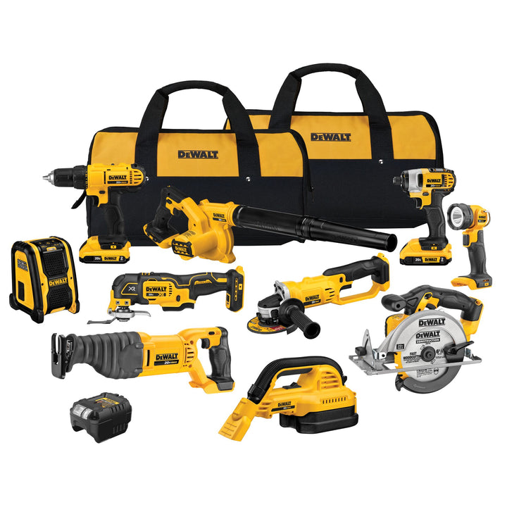 DEWALT 20V MAX Lithium-Ion Cordless 10-Tool Combo Kit with (2) 2.0Ah Batteries, Charger & Tool Bags (DCK1020D2)