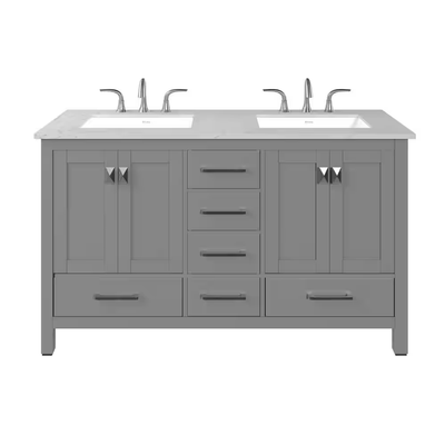 Eviva Aberdeen 60 in. W x 22 in. D x 35 in. H Double Bath Vanity in Gray with White Carrara Marble Top with White Sinks