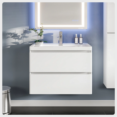 Eviva Flair 32"W x 19"D White Wall Mount Bathroom Vanity with White Acrylic Countertop and Integrated Sink