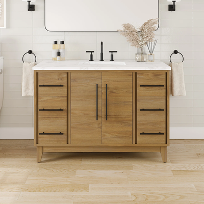 Eviva Graham 48"W x 22"D Oak Bathroom Vanity with White Arabescato Engineered Stone Countertop and Undermount Ceramic Sink