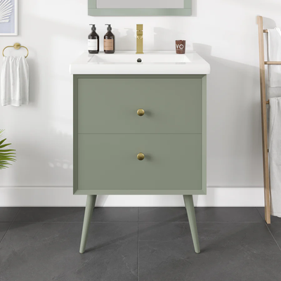 Eviva Green 24"W x 18"D Vintage Green Bathroom Vanity with White Porcelain Countertop and Integrated Sink