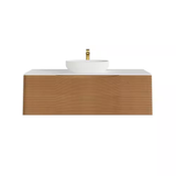 Eviva Leah 44 in. W x 20 in. D Medium Oak Wallmount Bathroom Vanity with White Solid Surface Top and Vessel Sink