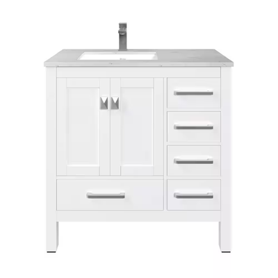 Eviva London 36 in. W x 18 in. D x 34 in. H Bathroom Vanity in White with White Carrara Marble Top with White Sink