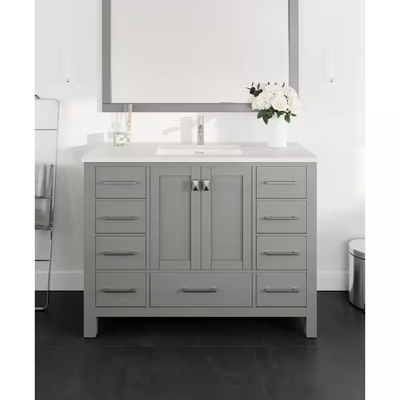 Eviva London 42 in. W x 18 in. D x 34 in. H Bathroom Vanity in Gray with White Carrara Marble Top with White Sink