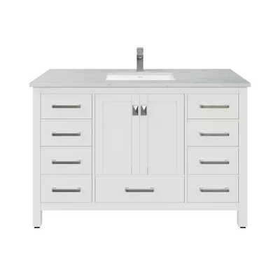 Eviva London 48 in. W x 18 in. D x 34 in. H Bathroom Vanity in White with White Carrara Marble Top with White Sink