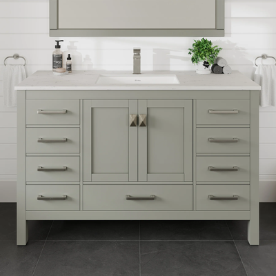 Eviva London 54-in Gray Undermount Single Sink Bathroom Vanity with White Quartz Top