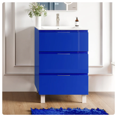 Eviva Malmo 24"W x 18"D Blue Bathroom Vanity with White Porcelain Countertop and Integrated Sink