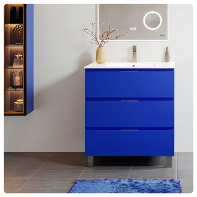 Eviva Malmo 32"W x 18"D Blue Bathroom Vanity with White Porcelain Countertop and Integrated Sink