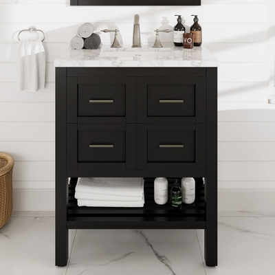 Eviva Natalie 30"W x 22"D Espresso Bathroom Vanity with White Carrara Marble Countertop and Undermount Porcelain Sink