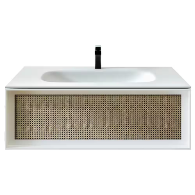 Eviva Nets 44 in. W x 14 in. D x 21 in . H Floating Bathroom Vanity in White with White Solid Surface Top