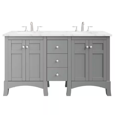 Eviva New Jersey 60 in. W x 22 in. D x 34 in. H Freestanding Double Sinks Bath Vanity in Gray with White Carrara Marble Top