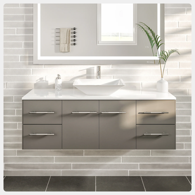 Eviva Totti Wave 48 in. W x 21 in. D x 22 in. H Bathroom Vanity in Gray with White Glassos Top with White Sink