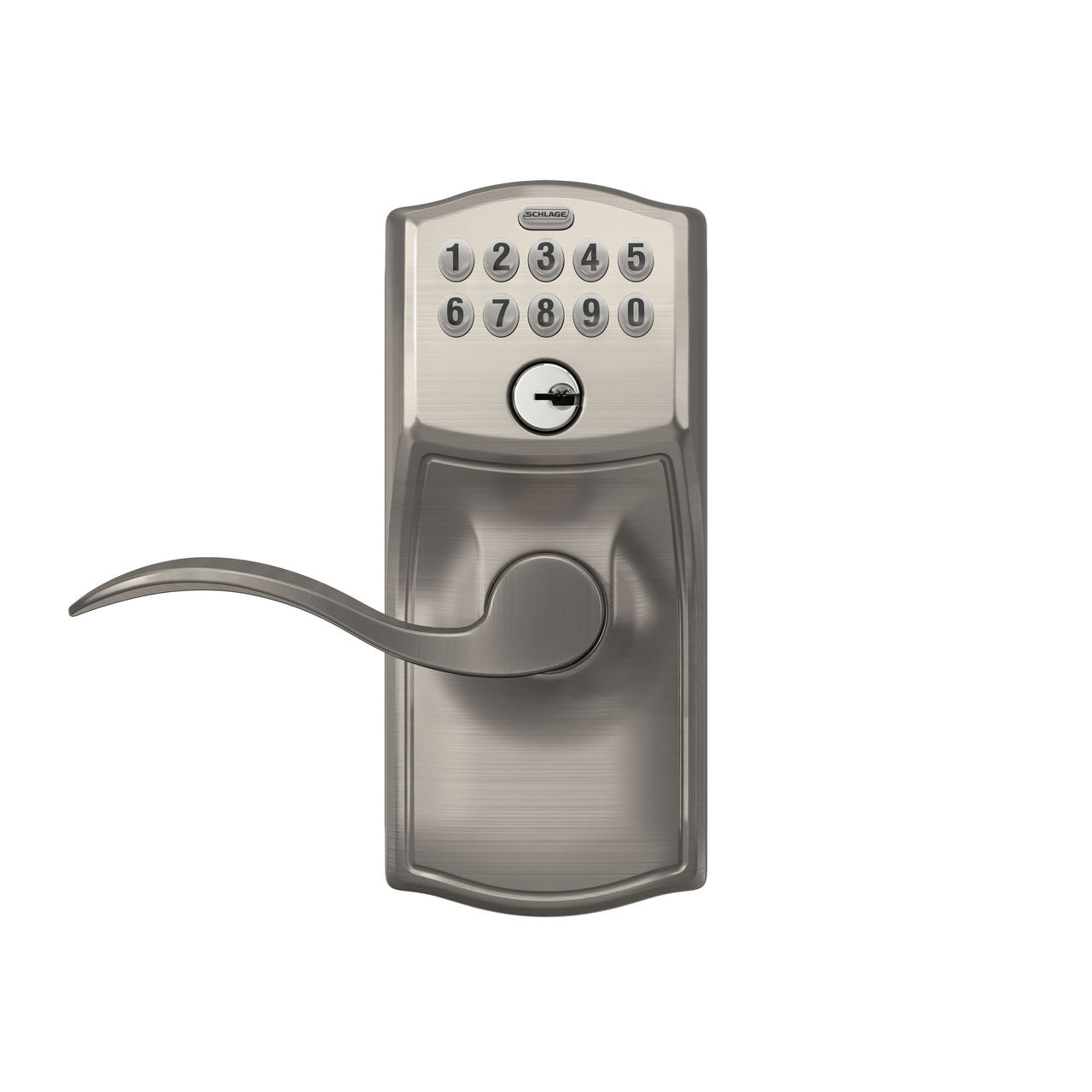 Schlage Camelot Satin Nickel Electronic Keypad Door Lock with Accent L ...