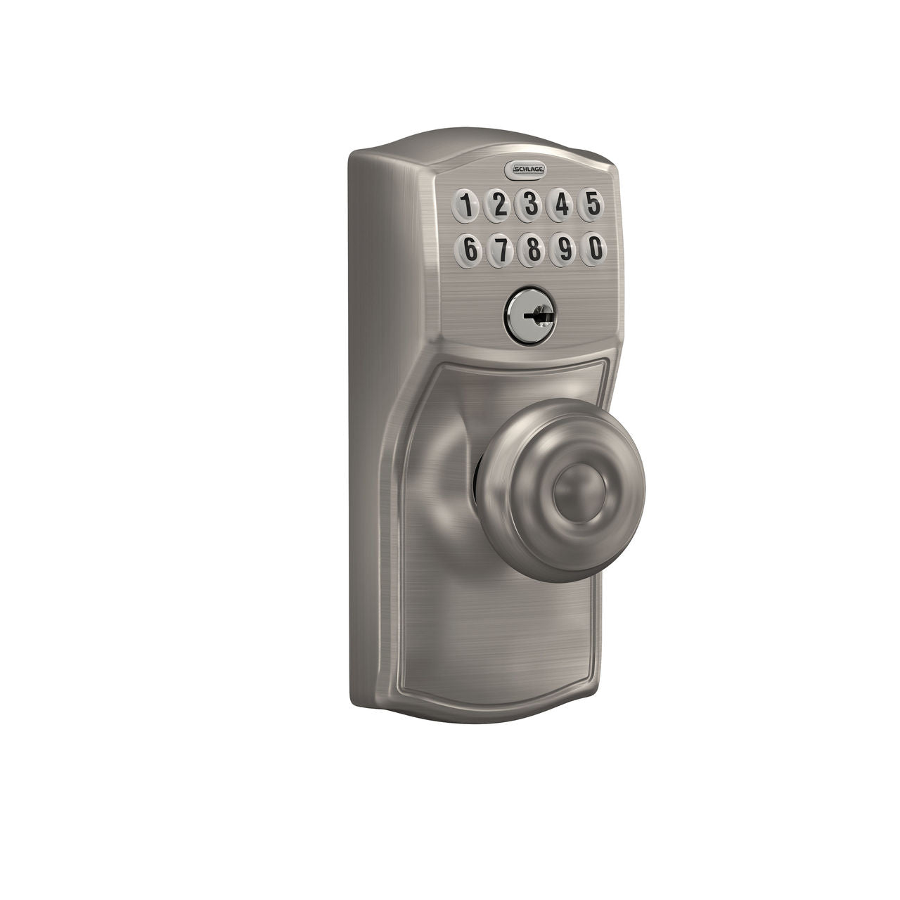 Schlage Camelot Satin Nickel Electronic Keypad Door Lock with Georgian ...