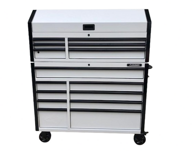 Heavy-Duty 52 in. W x 21.5 in. D 15-Drawer White Tool Chest Combo and Rolling Cabinet with LED Light