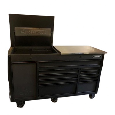 Heavy-Duty 63 in. W 11-Drawer, Deep Tool Chest Mobile Workbench in Matte Black with Flip-Top Stainless Steel Top