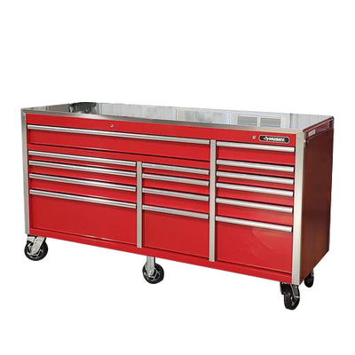 Husky Heavy-Duty 72 in. W 15-Drawer, Deep Tool Chest Mobile Workbench in Gloss Red with Stainless Steel Top