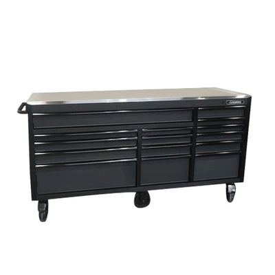 Husky Heavy-Duty 72 in. W 15-Drawer, Deep Tool Chest Mobile Workbench in Matte Black with Stainless Steel Top and Dual Locks