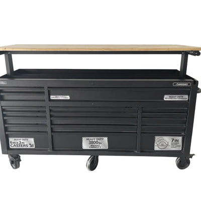 Husky Heavy-Duty 72 in. W 18-Drawer, Deep Tool Chest Mobile Workbench in Matte Black with Adjustable-Height Hardwood Top