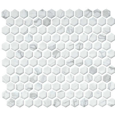 Hex Carrara Snow White Porcelain Mosaic Wall and Floor Tile - 1 in.