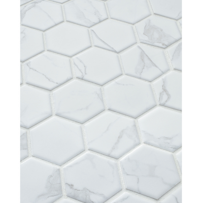 Hex Carrara Snow White Porcelain Mosaic Wall and Floor Tile - 2 in.