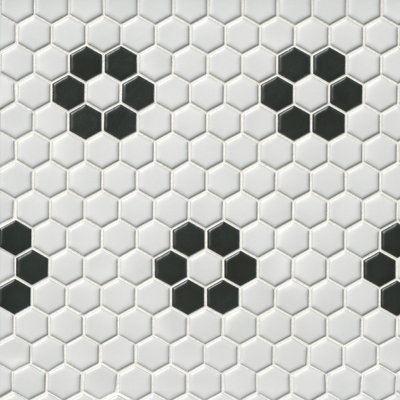 Hex Matte White with Black Flower Porcelain Mosaic Wall and Floor Tile