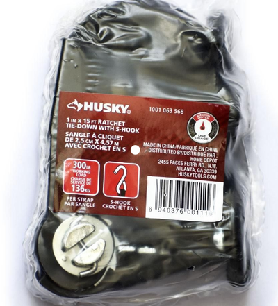 Husky 1 in. x 15 ft. Ratchet Tie-Down with S Hooks