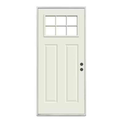 JELD-WEN 30 in. x 80 in. 6 Lite Craftsman Primed Steel Prehung Left-Hand Inswing Front Door