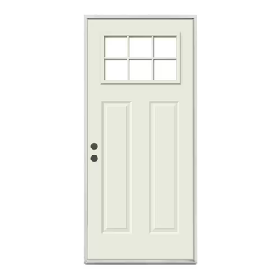 JELD-WEN 30 in. x 80 in. 6 Lite Craftsman Primed Steel Prehung Right-Hand Inswing Prehung Front Door