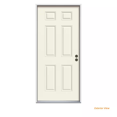 JELD-WEN 32 in. x 80 in. 6-Panel Primed Steel Prehung Left-Hand Inswing Front Door