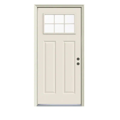 JELD-WEN 32 in. x 80 in. 6 Lite Craftsman Primed Steel Prehung Left-Hand Inswing Front Door