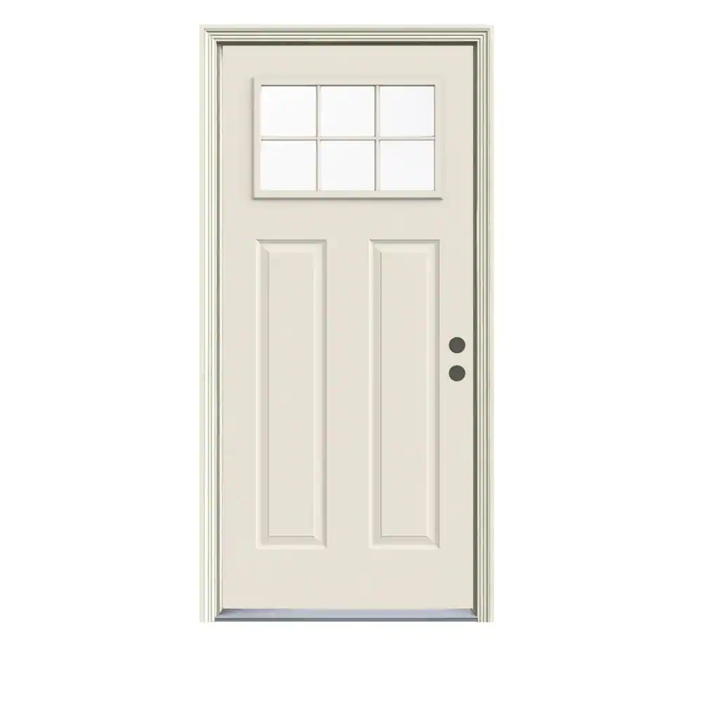 JELD-WEN 32 in. x 80 in. 6 Lite Craftsman Primed Steel Prehung Left-Hand Inswing Front Door