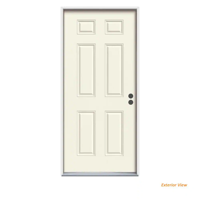 JELD-WEN 36 in. x 80 in. 6-Panel Primed Steel Prehung Left-Hand Inswing Front Door