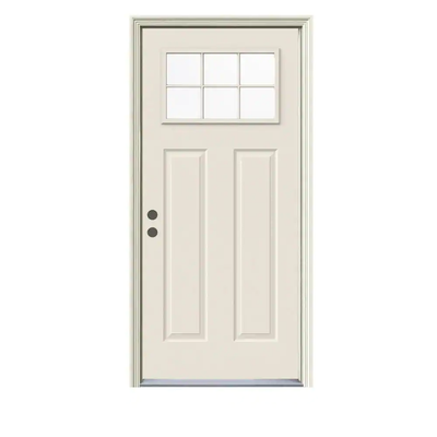 JELD-WEN 36 in. x 80 in. Craftsman Primed Right-Hand Inswing 6 Lite Clear Steel Prehung Front Door w/Brickmould