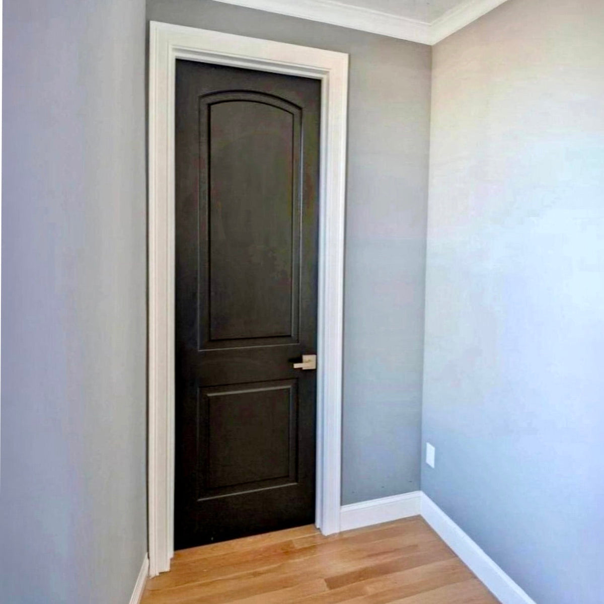 Krosswood Doors 30 in. x 80 in. Knotty Alder 2-Panel Top Rail Arch with V-Groove Solid Wood Core Interior Door Slab