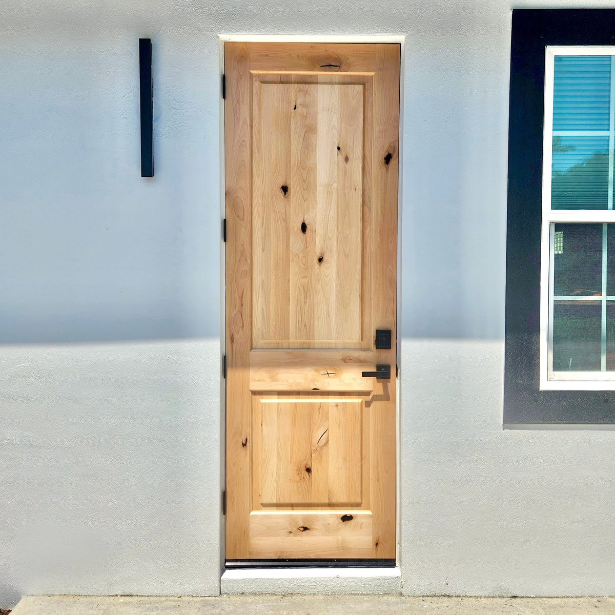Krosswood Doors 42 in. x 96 in. Knotty Alder 2-Panel Left-Hand Inswing Grey Stain Wood Prehung Front Door