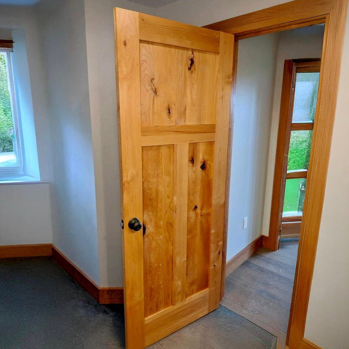 30 in. x 80 in. Krosswood Craftsman 3-Panel Shaker Solid Wood Core Rustic Knotty Alder Interior Door Slab