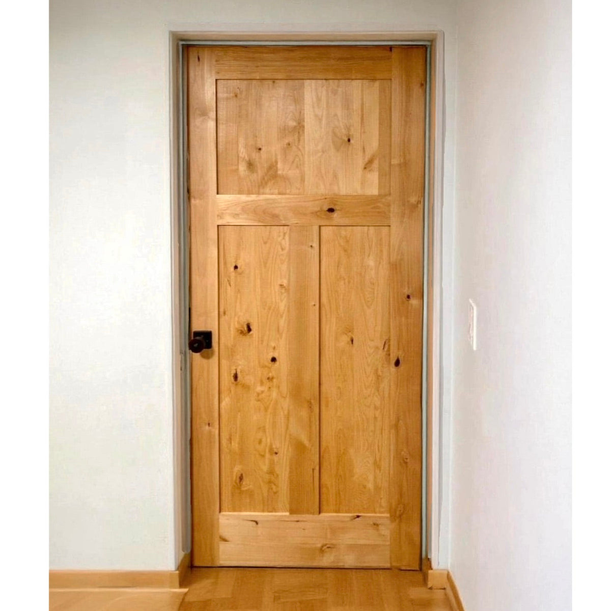 30 in. x 80 in. Krosswood Craftsman 3-Panel Shaker Solid Wood Core Rustic Knotty Alder Interior Door Slab