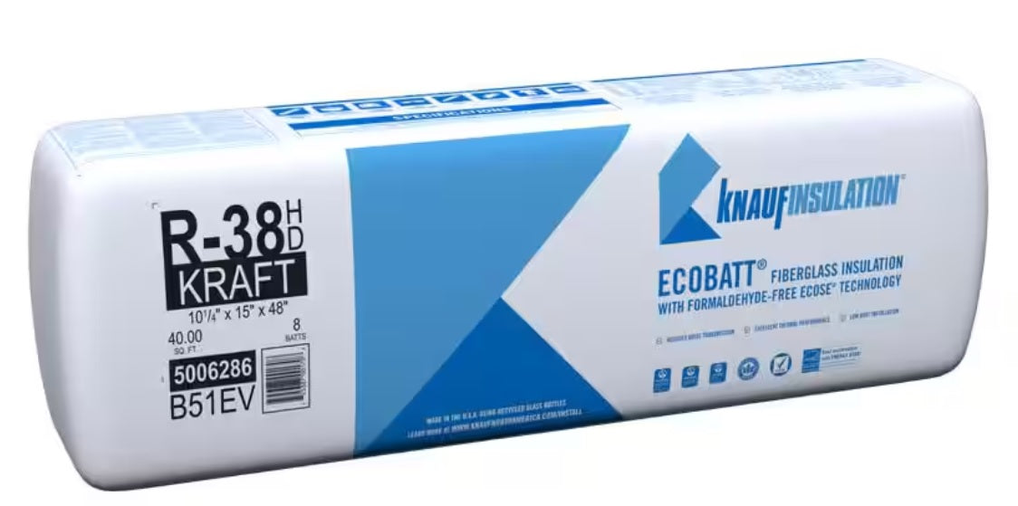 Knauf Insulation Ecobatt R-38 HD Kraft Faced Fiberglass Insulation Bat ...